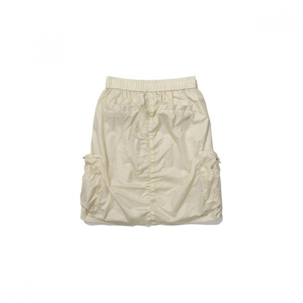 Women Shirring Cargo Midi Skirt  Cream 