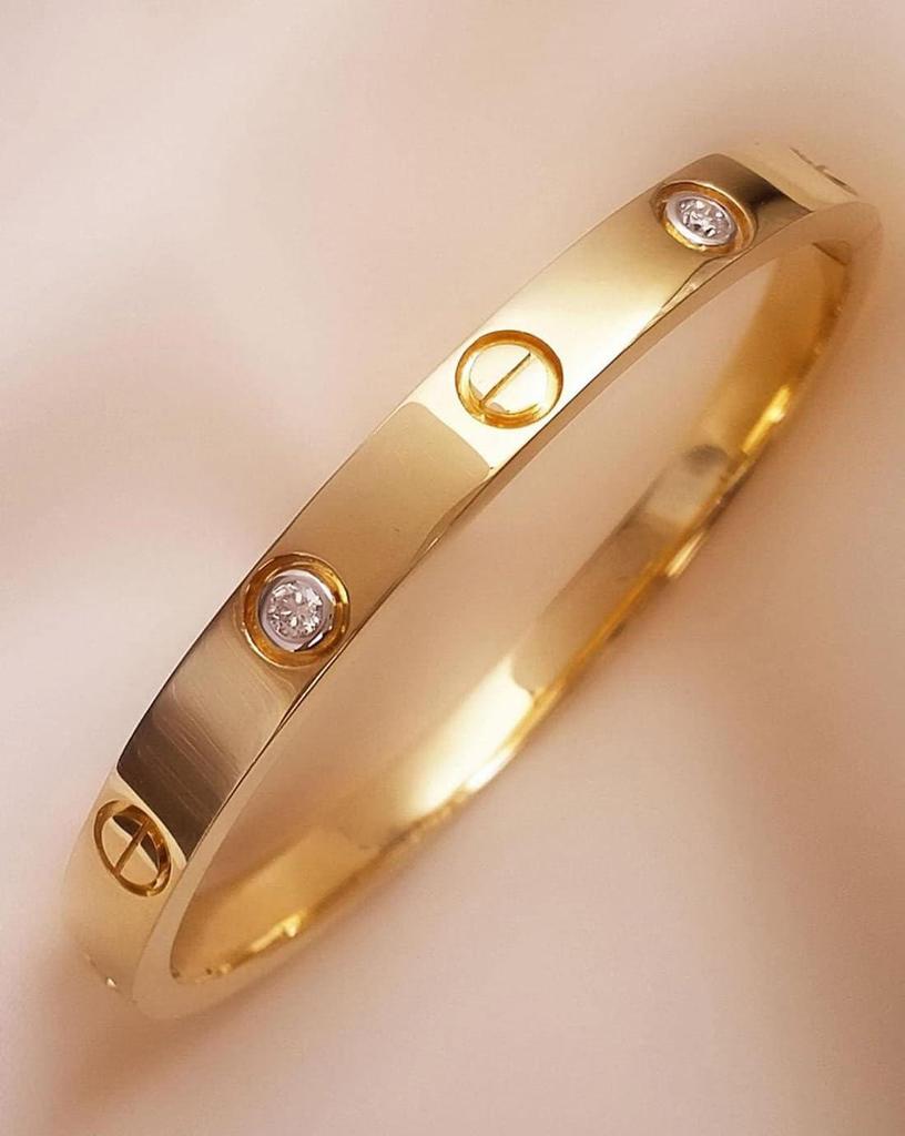 18K Gold Plated Stainless Steel Openable Crystal Bracelet | Latest Stylish Cuff Bangle For Women's & Girls