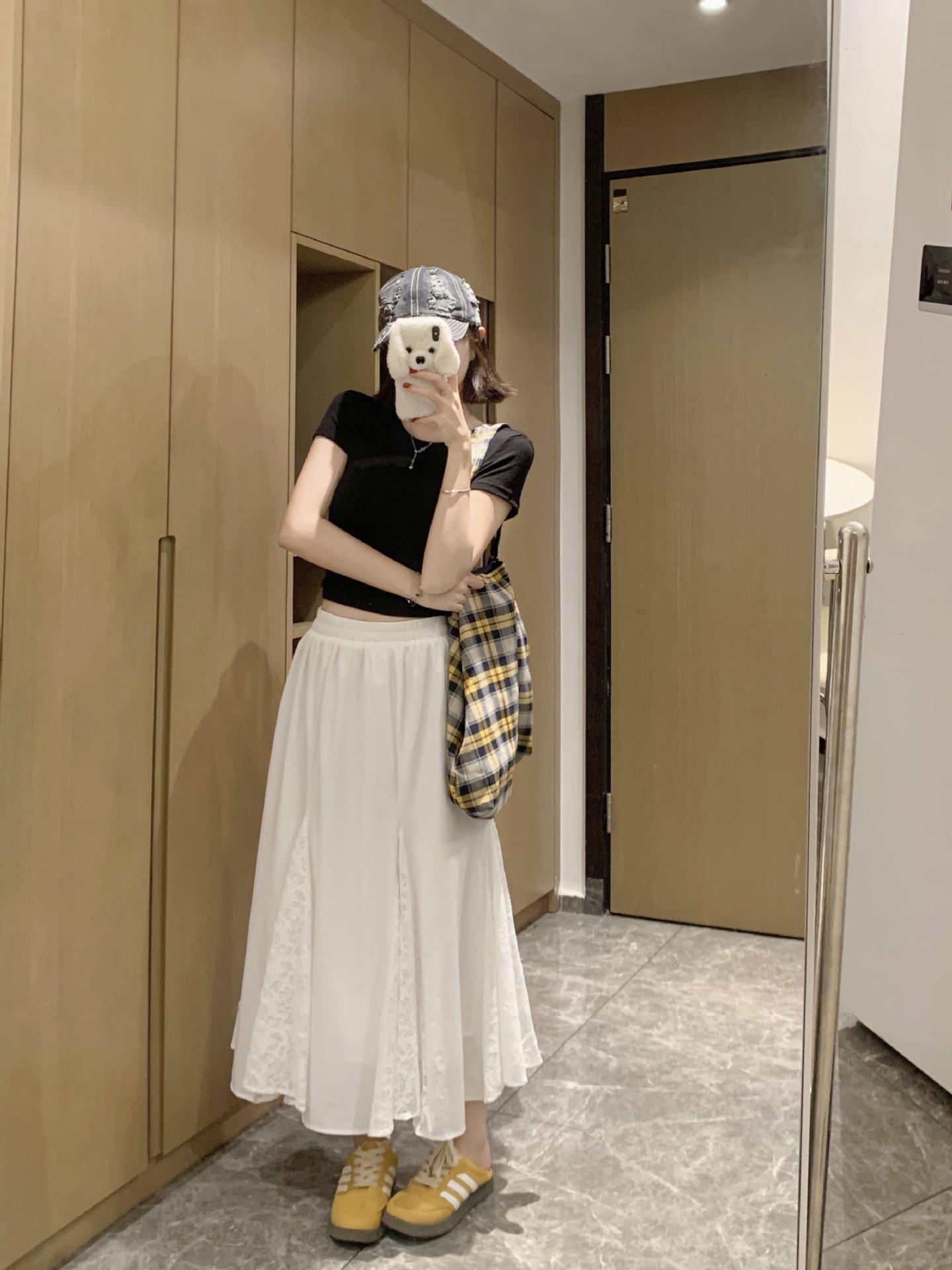 

Korean Style Plus Size Lace Patchwork A-Line Skirt - Slimming High Waist Summer White M (Suitable for 90-100 jin)