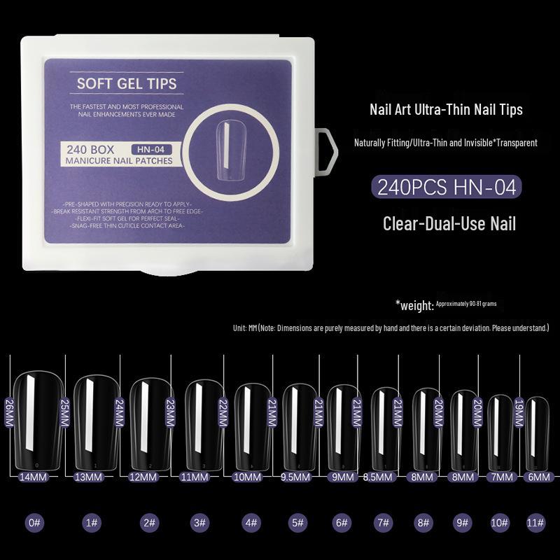 

Nail Art Box: 240 Seamless Transparent Teardrop, Trapezoid, Oval, and Almond Full Cover Nail Tips