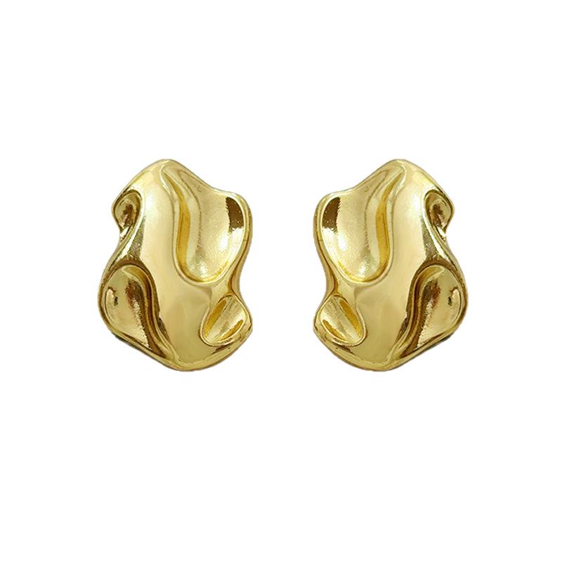 Geometric Pleated Design 925 Silver Stud Earrings - Retro Niche High-End Style for Women