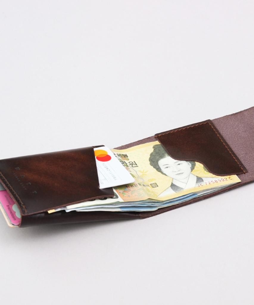 Matt [Claasic] Adobang Cowhide Buckle Wallet Two-Tone Brown