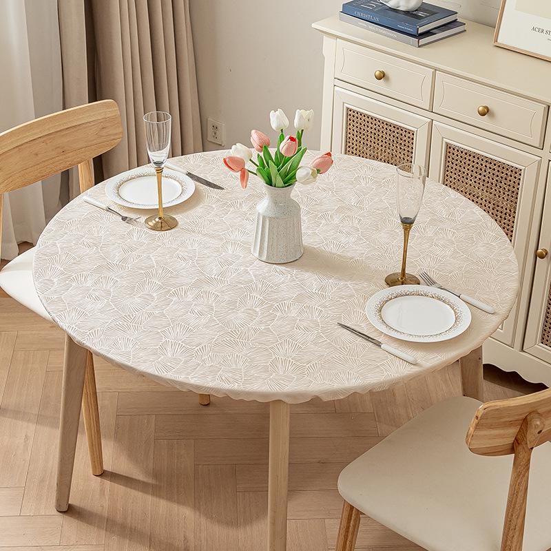 Non-Slip Waterproof Round Table Cover: Elastic, Oilproof, Anti-Scalding, Wash-Free Tablecloth for Dining Tables.