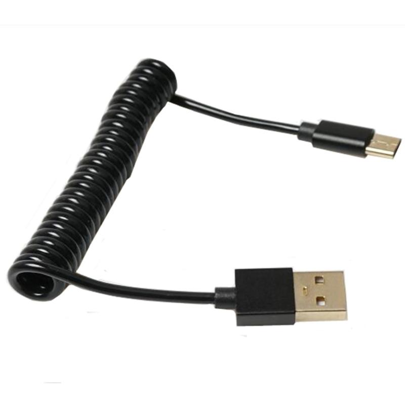 USB Type C Cable Coiled Spring Spirals Type-C Male to USB 2.0 Male Extension Cord Data Sync Charger Cable for Phone