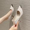 2025 spring and summer new anti-wear feet thin heels pointed temperament work single shoes French soft leather fashion versatile high heels