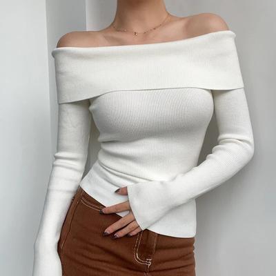 Mode Sexy Slash Neck Off Schulter Pullover Frauen Tops Slim Fit Langarm Pullover Gestrickte Frauen Pullover Herbst Winter Slash Neck Jumper 31042