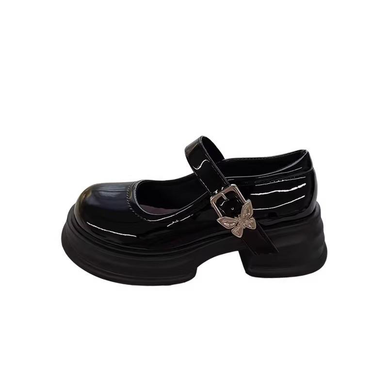Black platform small leather shoes women's spring and autumn new height-increasing college Mary Jane single shoes