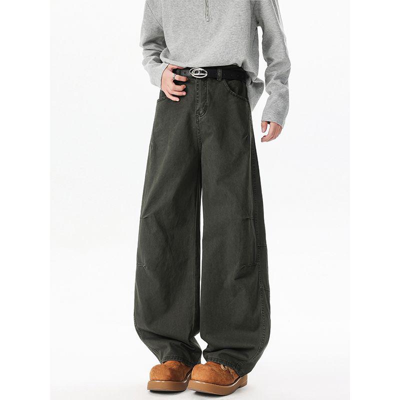 Minger | American Retro Wrinkled Wide-leg Scimitar Pants Men's Niche Design Loose Multi-pocket Tooling Casual Pants