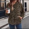 Jaqueta Camisa Oversized para Mulheres, Estampa de Leopardo Estilo Retrô Top Casual