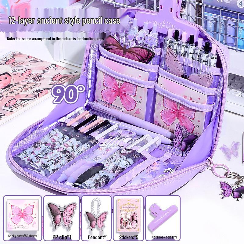 12-Layer Cute Cartoon Pencil Case for Girls - Perfect for Elementary and Junior High Students