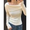 Temperament One-word Shoulder High-end Knitted Bottoming Shirt Women's Spring Slim-fit Spice Girl Long-sleeved Top Lazy Sweater