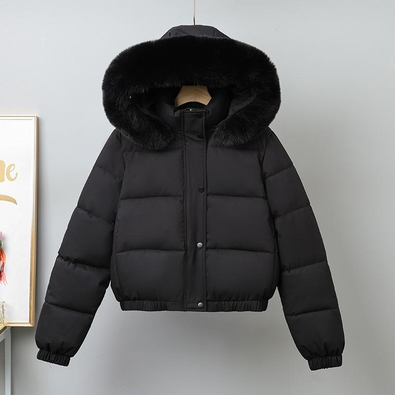 Women S Short Winter Thick Cotton Puffer Jacket With Fur Collar