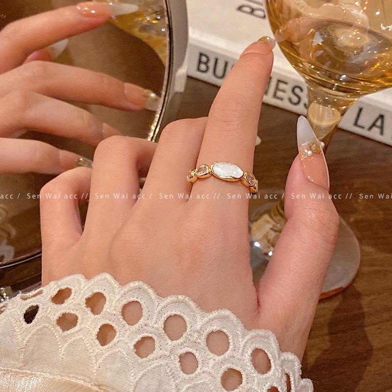 White drop glaze zir*****pen ring women's fashion index finger ring cold wind temperament jewelry