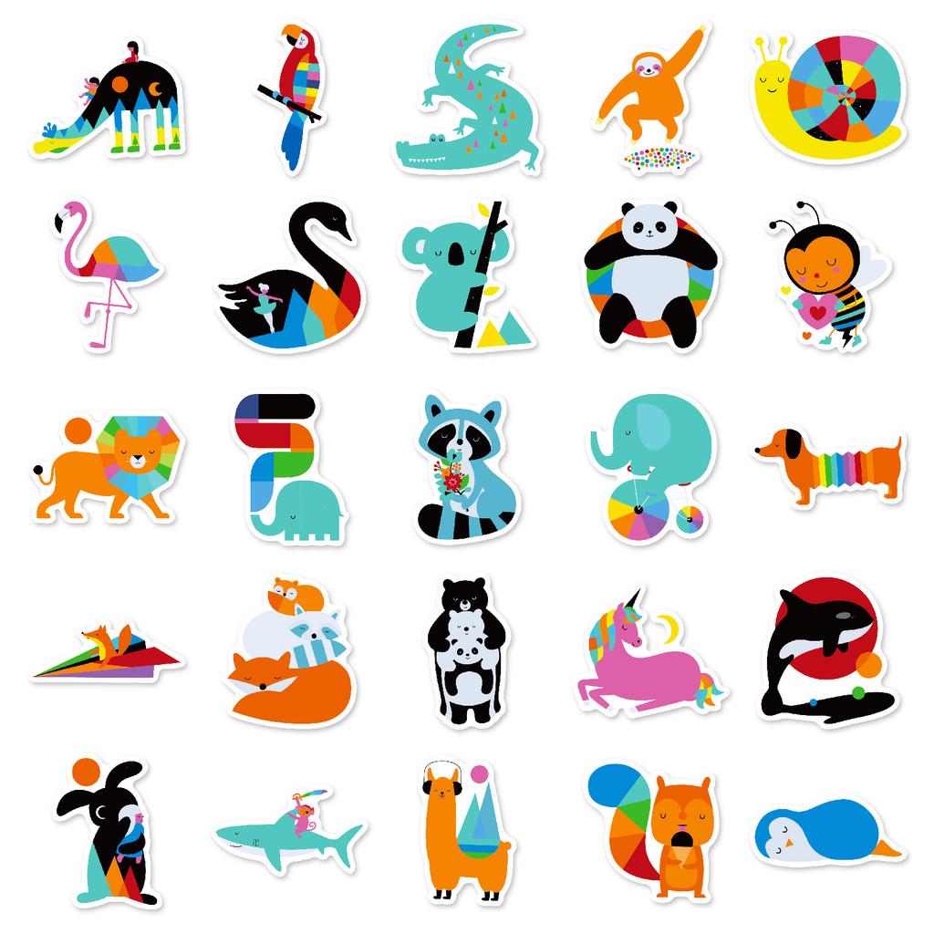50PCS Colorful Animal Graffiti Stickers, Cute Cartoon Decals for Laptop, Luggage & Decoration