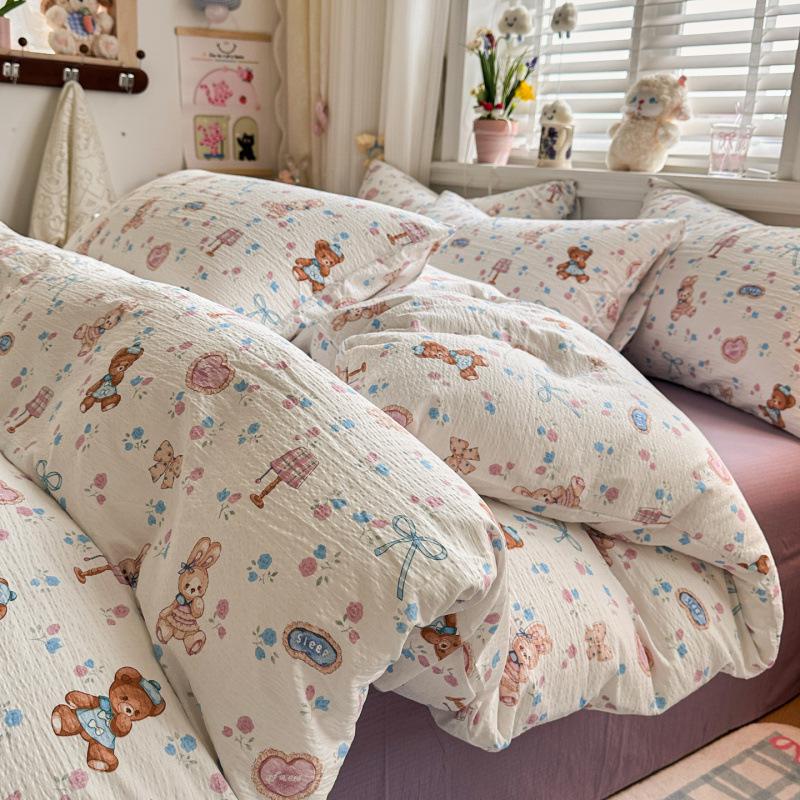 2026 Cloud-Feel Crinkled Cotton Double Gauze 4-Piece Set