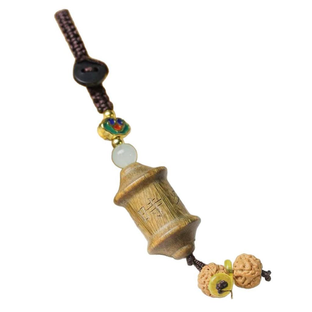 Green Sandalwood Keychain: Prayer Wheel Ethnic Pendant & Mobile Charm
