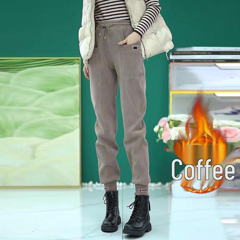 Women's European Cotton Fleece-Lined Thick Sweatpants: Autumn/Winter 2023, Loose Fit, Elastic Ankles, Warm Casual Trousers