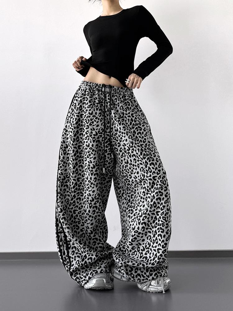 Damen Hose mit Leopardenmuster, Weiter Schnitt - Hoher Bund, Klassisches Design, Perfekt für Street Dance, Frühling & Herbst 2025