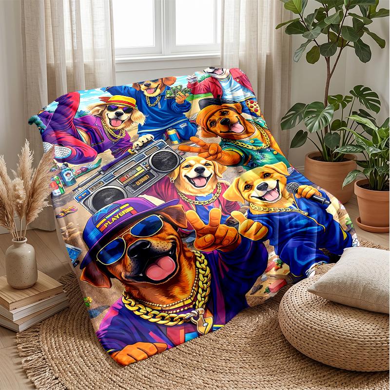 Happy Dogs Gathering Theme blanket Lightweight Warm Flannel Blanket Decorative Throw Blanket for Home Decoration