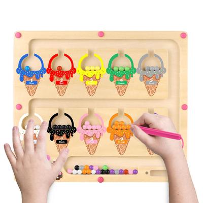 Montessori Magnetic Toys, Magnetic Color and Number Maze Toy, Wooden Magnetic Balls, Educational Toys for Ages 3 and 4, Fine Motor Skills Activities