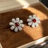 2025 Autumn/Winter Elegant Fairy Style S925 Silver Flower Gem Stud Earrings