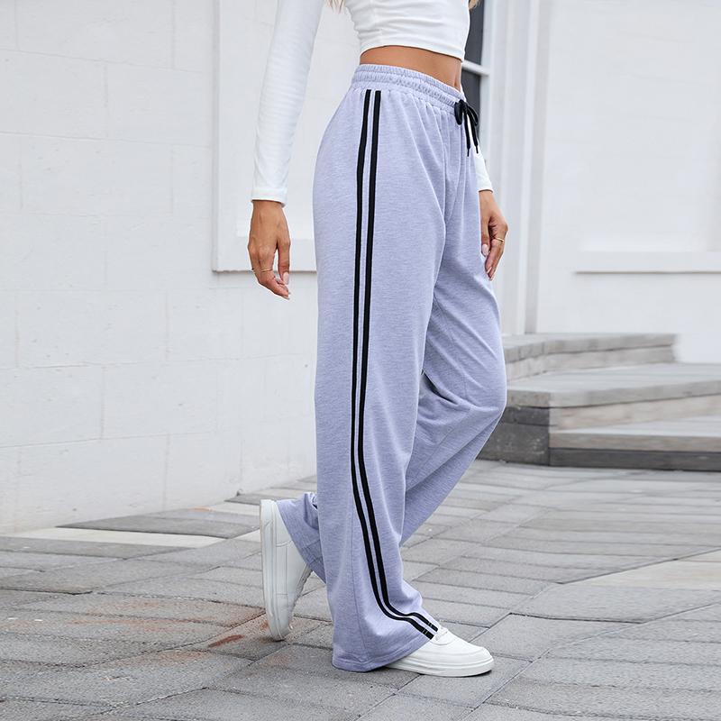 Women Autumn Winter Sports Casual Side Striped Drawstring High-Waisted Straight-leg Pants Sweatpants
