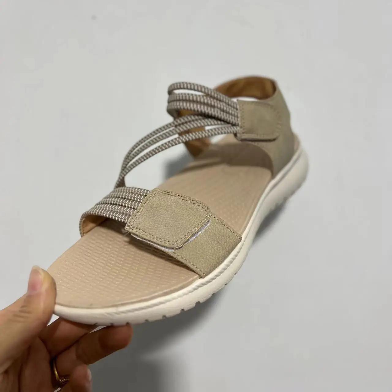 

Повседневные шикарные женские босоножки на танкетке, новые, с эластичной резинкой, на липучке, легкие, удобные, прогулочные туфли, размер 36-43, женские 36 бежевый