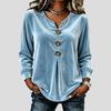 Women's Elegant V-Neck Velvet Blouse Buttoned Solid Color Long-Sleeve Soft Velvet T-Shirt Top