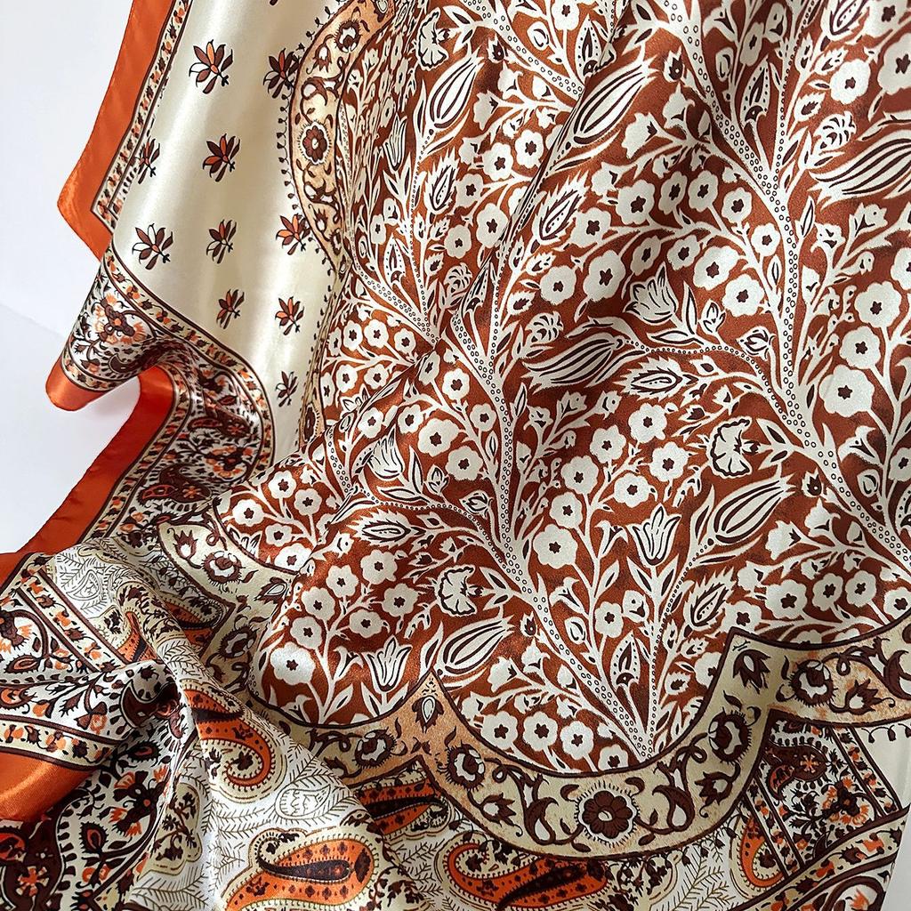 Silk Scarf Square Scarf Printing High-End Temperament Large Square Scarf Chest Wrap Shawl Fashion Women'S Headscarf
