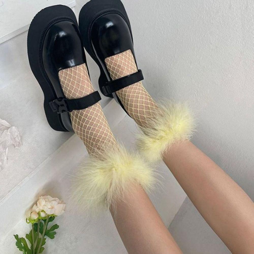 Mesh Hollow Out Socks Grid Socks Women Y2K Eye-catching Feather Fishnet Stockings Party