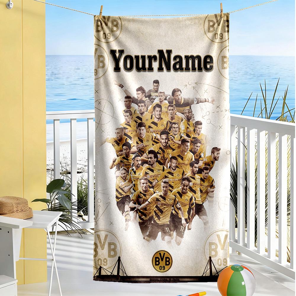 Borussia Dortmund Personalized Text Beach Towel Super Soft Microfiber Quickdry Fabric Suitable for Swimming Gym Camping Yoga Vacation