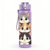 1PC Stacked Cute Cat Pet Animal Pattern 750ml Color Plastic Sports Water Bottle Leakproof Flip Straw Lid Suitable for Sports Office Home Use