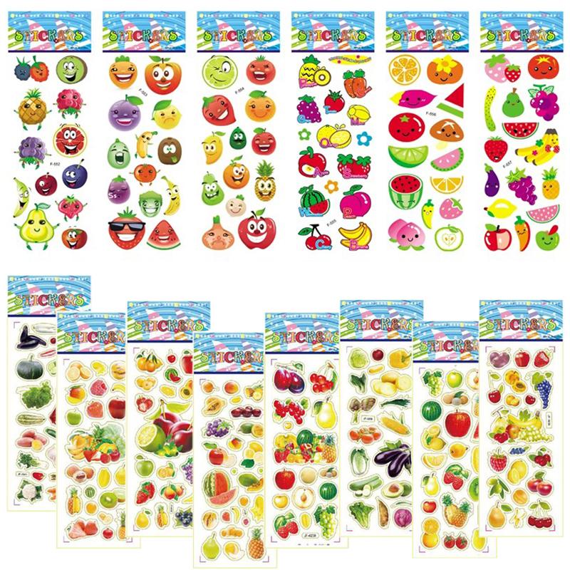6/12/24pcs Scrapbook Stickers Fruits Vegetables Various Styles Reusable Diary Album Decoration School Rewards For Student TMZ