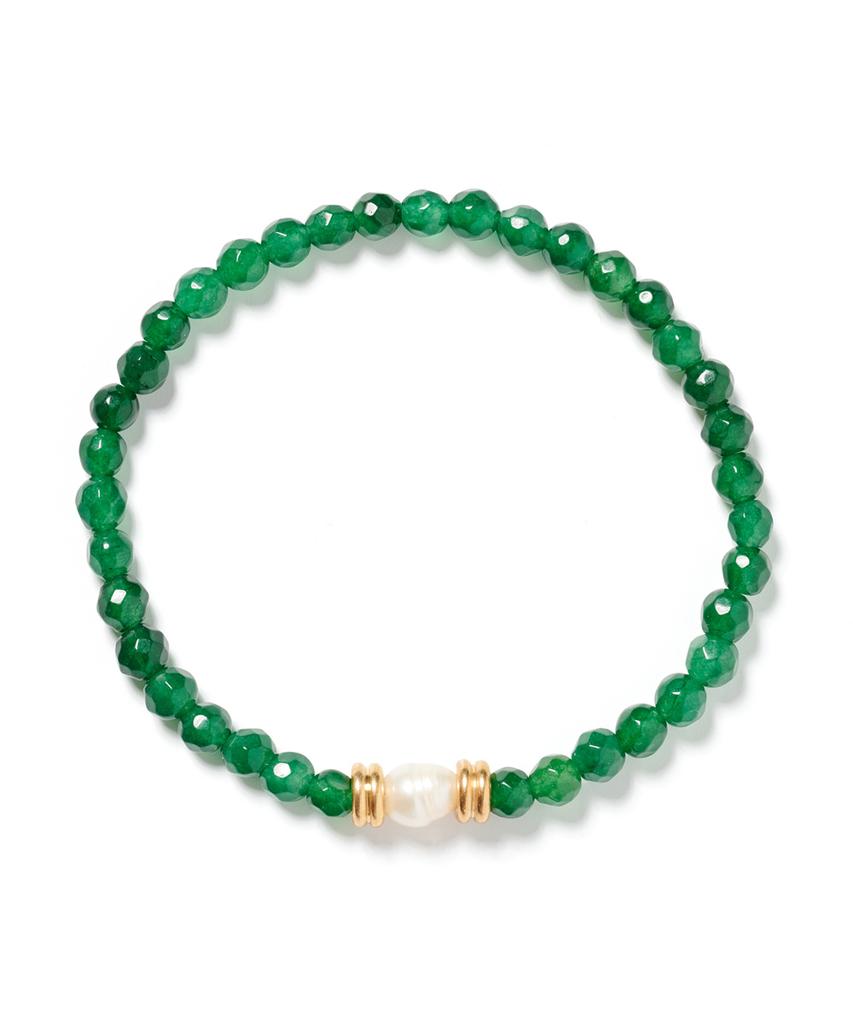 Polalita Gold Pearl Point Green Stone Bracelet (Plt-Br-025_Gn)