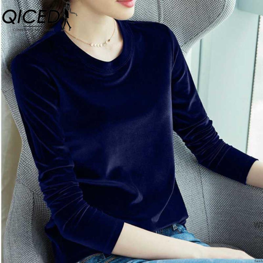 

QICED Весна Осень Женская Европейская и Американская Мода Тонкая Золотистая Велюровая Рубашка Корейский Темперамент Нежная Свободная Теплая Рубашка с Длинным Рукавом XXXL синий