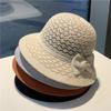 Summer New Hollowed Out Breathable Grass Woven Fisherman Hat Children's Short Eave Top Hat Bucket Beach Fashionable Sun Hat