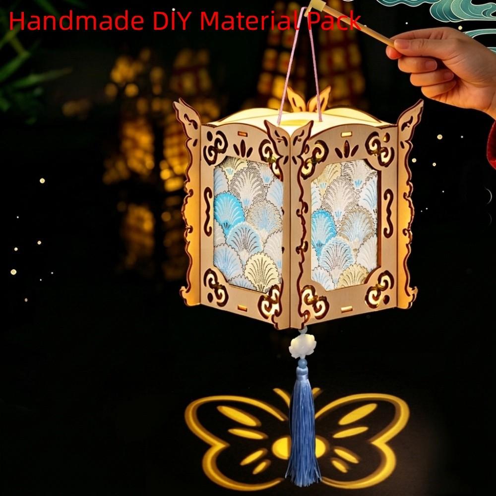 Wood Cutout New Year Projection Lantern Traditional Butterfly Projection Chinese Festival Lantern With Tassel Soft Warm Light