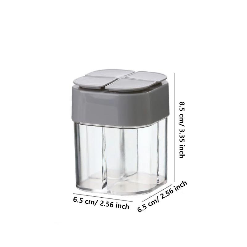 4-In-1 Transparent Spice Dispenser Jar - Lidded 4-Compartment Seasoning Container for Kitchen/Restaurant/Outdoor Cooking