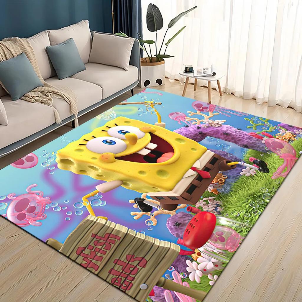 3D Cartoon S-SpongeBob Funny Area Rug,Carpet Rug for Living Room Bedroom Sofa Doormat Decoration,kids Non-slip Floor Mat