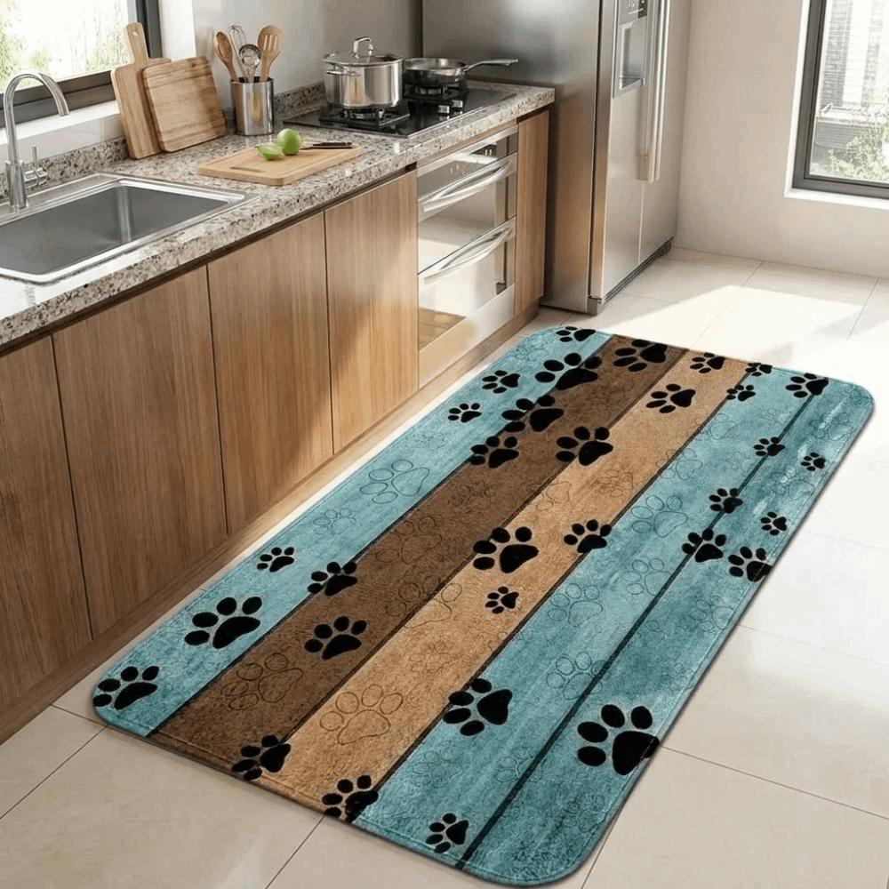 Quick Drying Paw Print Doormat Dirt Resistant Pet Feeding Mat Non-Slip Floor Mat Pet Corner