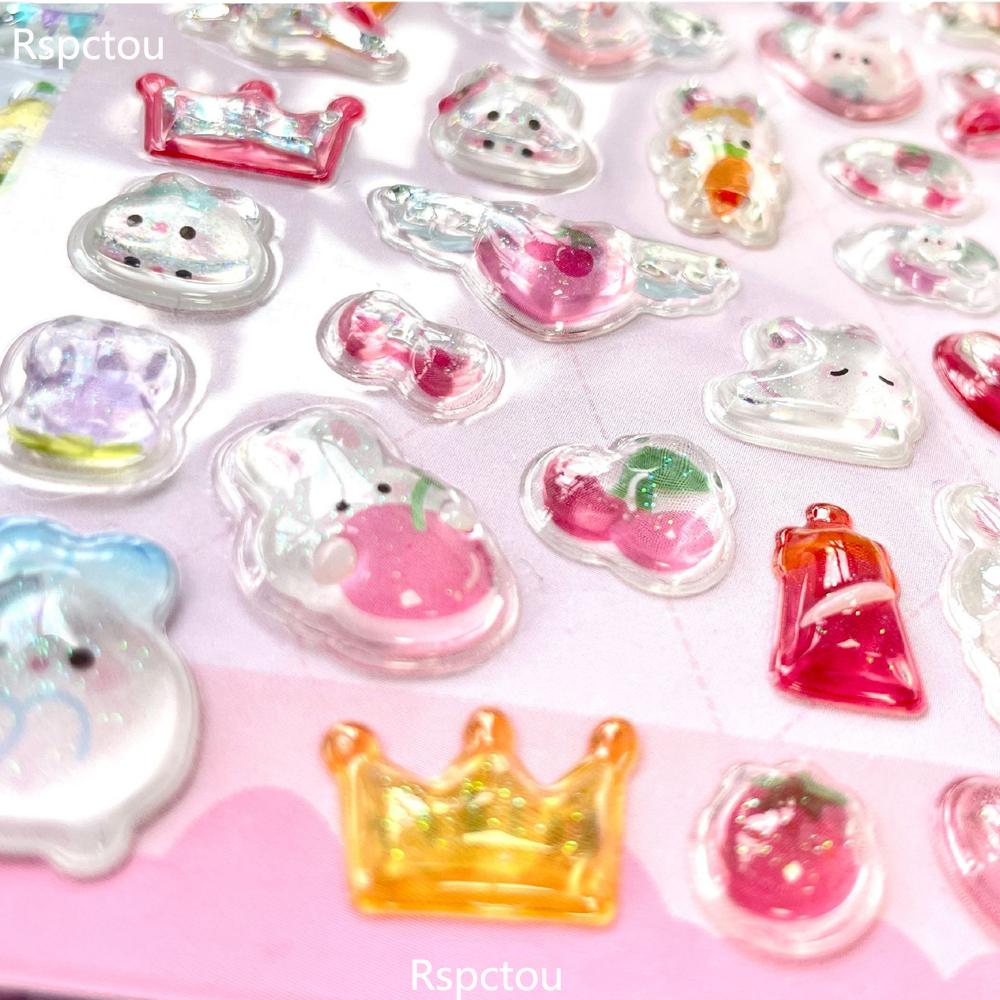 6pcs Cute Aesthetic Cartoon 3D Crystal Stickers Kawiai Girl DIY Decoration Sticker Luggage Phone Laptop Reward Decals Toy