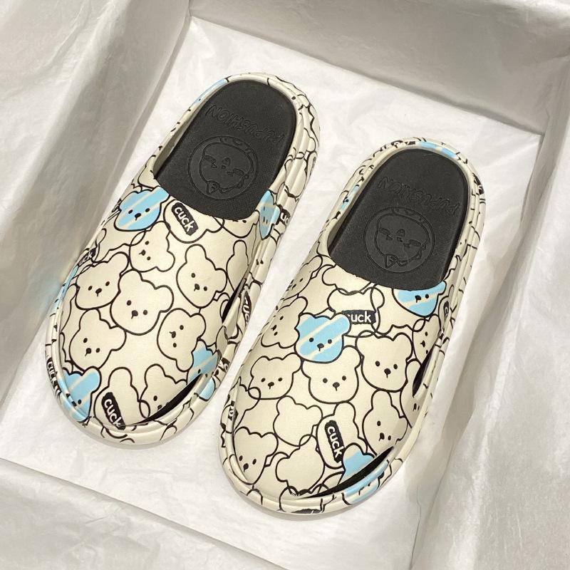 Женские тапочки полые пластиковые тапочки снаружи сандалии с мультяшным медведем женские тапочки на толстой подошве тапочки с завернутой головой 3637235mm 1369₽