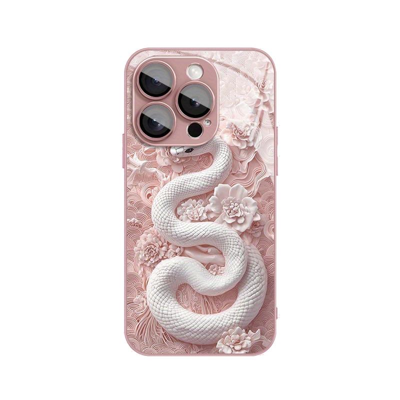 Bílá Hadí Vzor Růžová Metalická Barva Sklo Tvrdý Kryt Telefonu Pro iPhone 17 Pro Max 16 Plus 15 14 13 12 11 Pro 16E 17Air Kryt