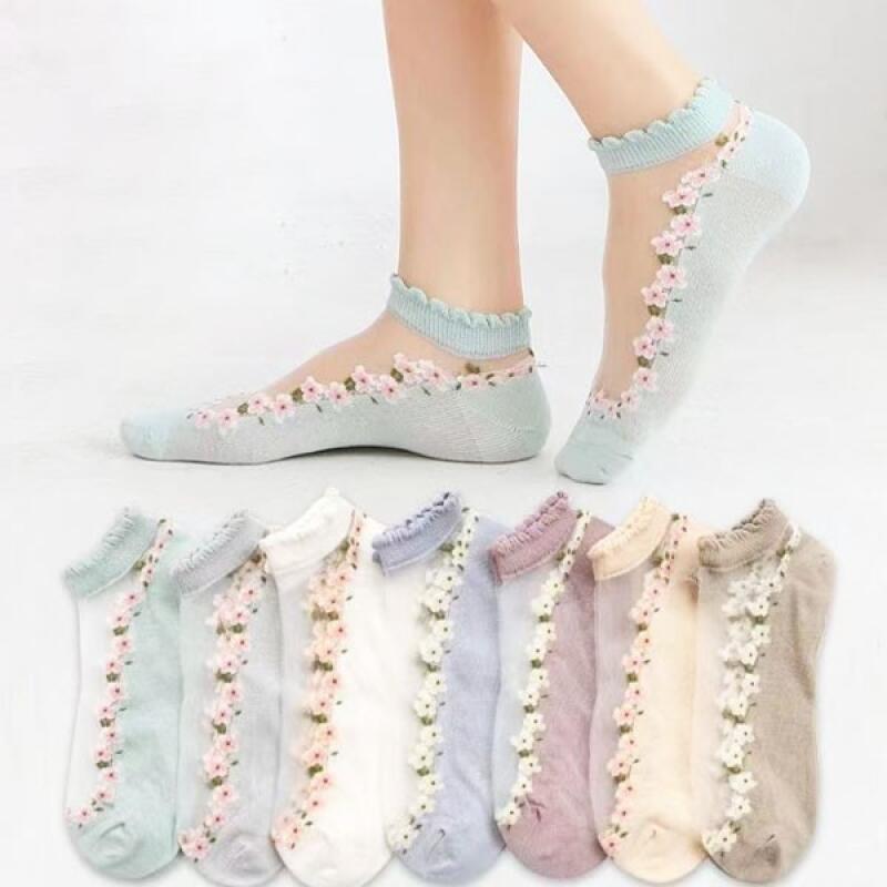 Middle Flower Upmesh Summer Socks Purple