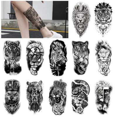 Black Lion Tiger Set Tattoo Sticker Arm Calf Water Transfer Animal Pattern Simulation Tattoo Sticker