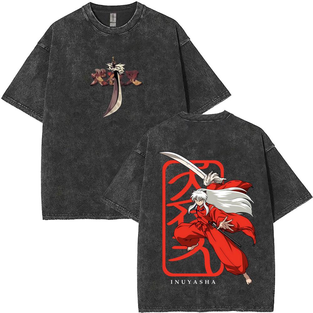

Washed Vintage Anime Inuyasha Miroku Change The World Tshirt Men Women Casual Oversized T Shirts Mens Funny Cartoon Tshirts S
