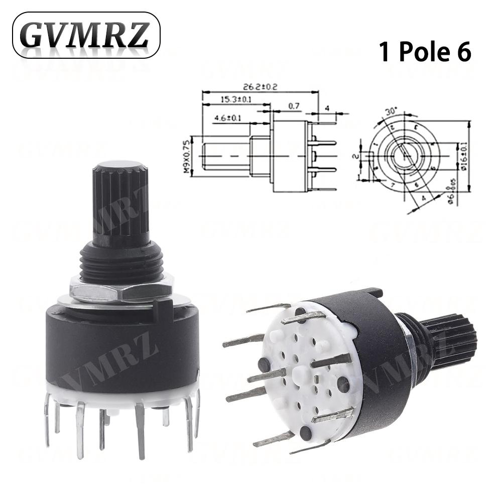 1PCS SR16 Plastic 16MM Rotary Band switch 2 Pole 3 4 position 1 Pole 5 6 8 Position Handle Length 15MM Axis band switch