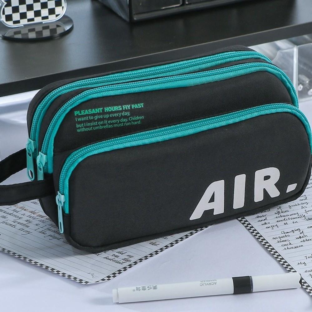 Borsa portapenne con lettere inglesi di grande capacità, con cerniera, multistrato, per cancelleria, astuccio portapenne portatile creativo per studenti