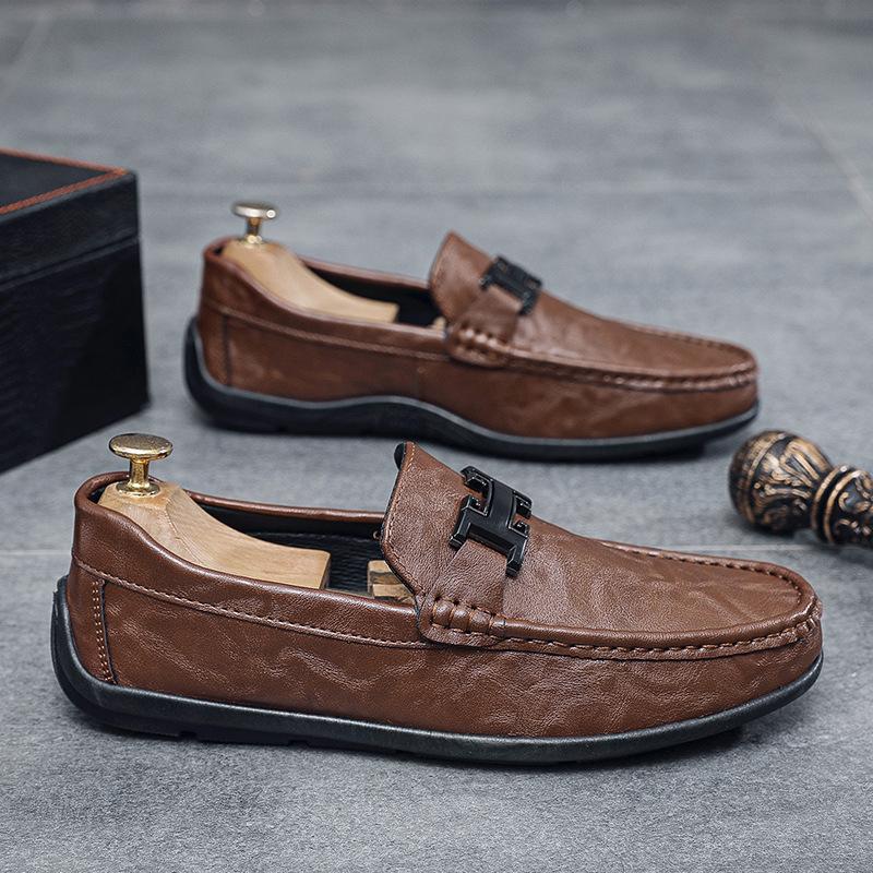 

Осенние мужские туфли дуду, модные мужские повседневные кожаные туфли, мужские ленивые туфли, обувь на одной педали, мягкая подошва, мягкая поверхность 39