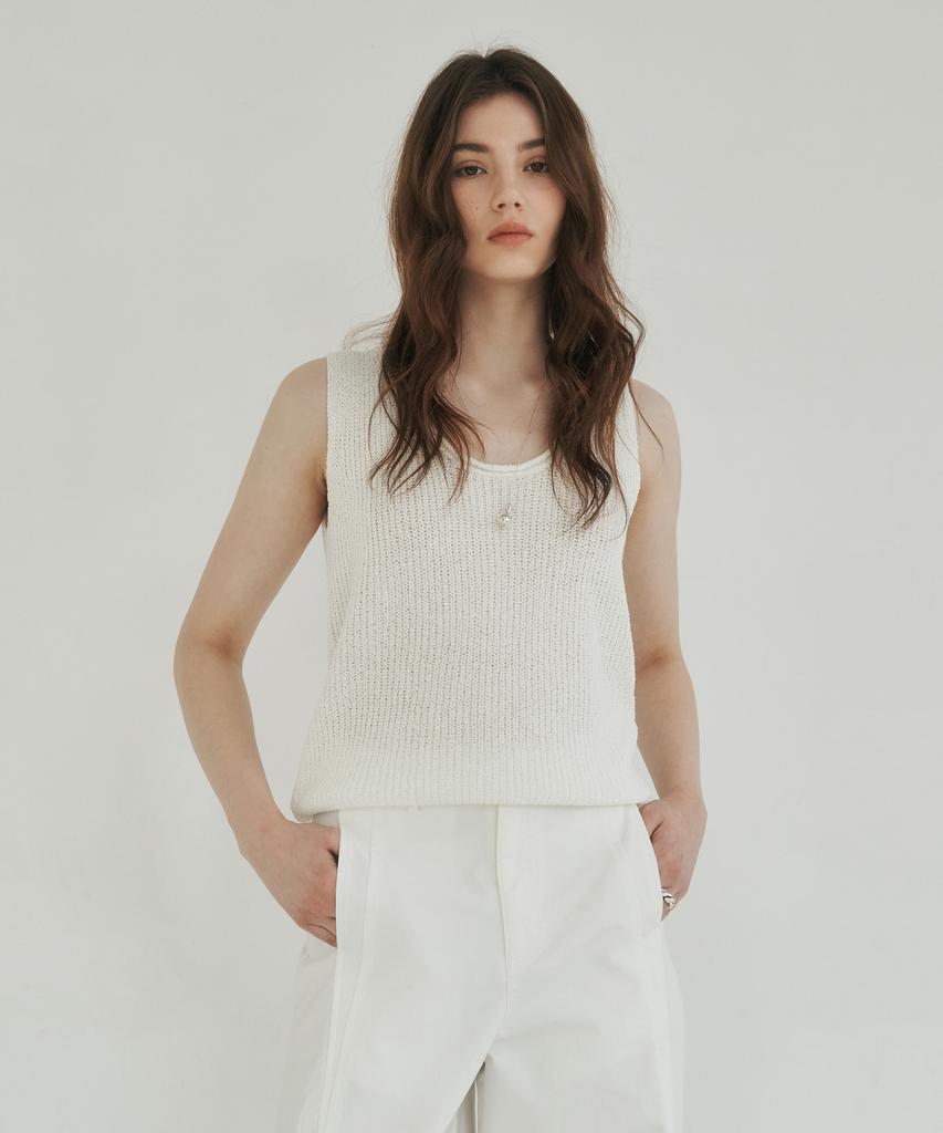 LOSSYROW U-Neck Soft Knit Sleeveless White